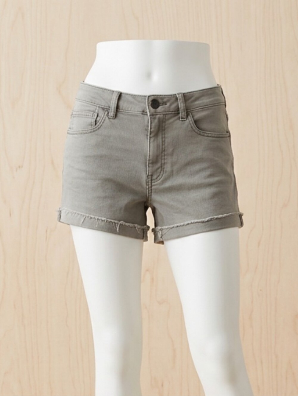 American Eagle Olive Denim Hi-Rise Shortie Shorts Frayed Hem Size 6 Stretch